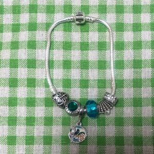 Silver and Teal Charm Bracelet